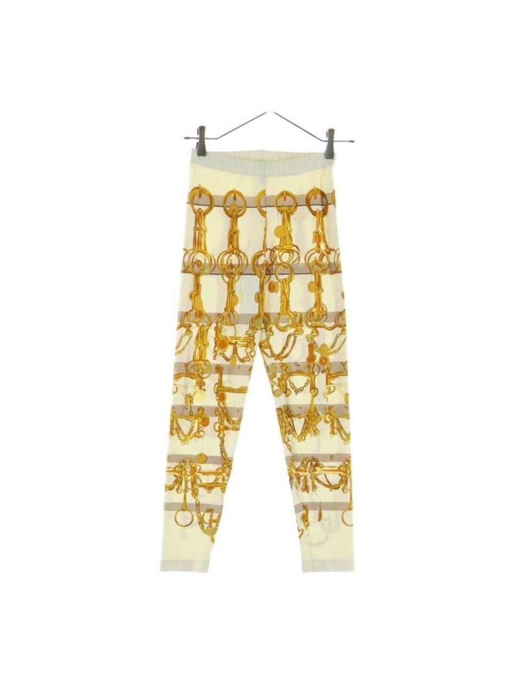 Hermes Vintage Chain Print Pants Long Nylon Estate White Gold